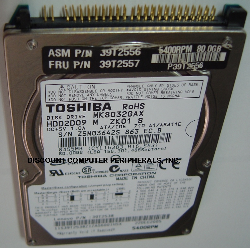 TOSHIBA MK8032GAX - 80GB 5400RPM ATA-100 2.5 INCH IDE HDD2D15