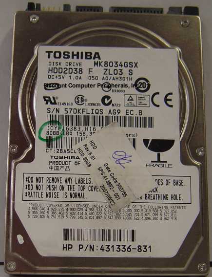 TOSHIBA MK8034GSX - 80GB 5400RPM SATA-150 2.5 INCH HDD2D38 - Cal