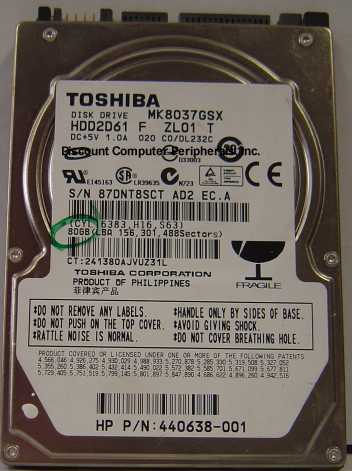 TOSHIBA MK8037GSX - 80GB 5400RPM SATA-150 2.5 INCH HDD2D61 - Cal