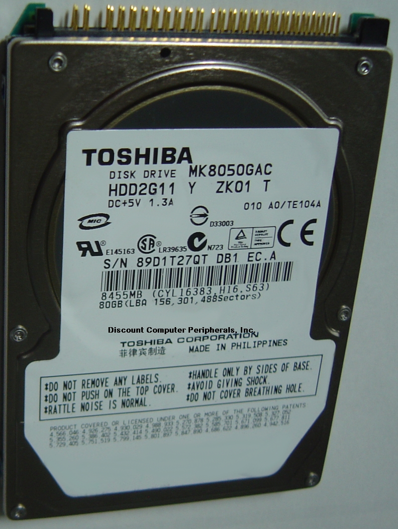 TOSHIBA MK8050GAC - 80GB 5400RPM ATA-100 2.5 INCH IDE HDD2G11 -