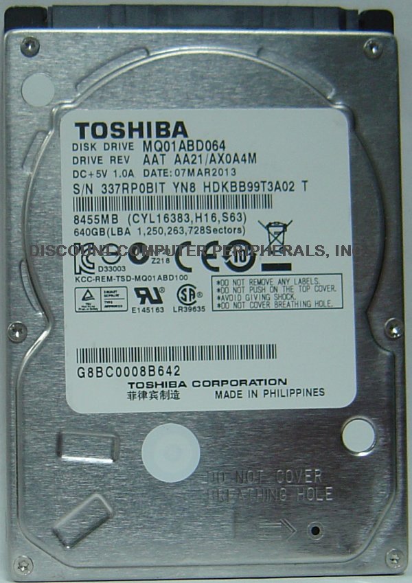TOSHIBA MQ01ABD064 - 640GB 5400RPM SATA 3Gb/s 2.5 INCH - Call or