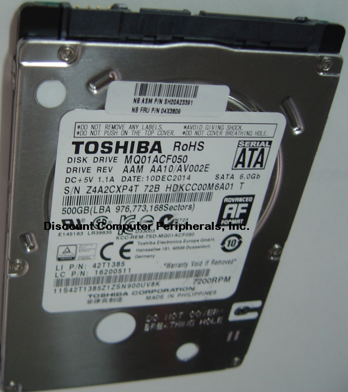 TOSHIBA MQ01ACF050 - 500GB 7200RPM SATA 6.0Gb/s 7MM 2.5 INCH - C