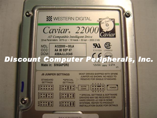 WESTERN DIGITAL AC22000 - 2GB IDE 5400RPM 3.5 LP WDAC22000 - Cal