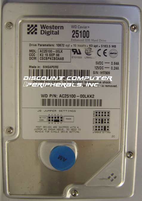 WESTERN DIGITAL AC25100 - 5.1GB 3.5IN 3H IDE - AC25100-00LK - Ca