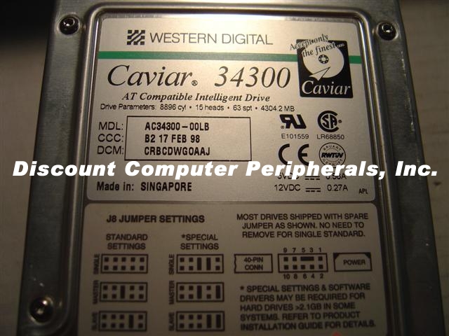 WESTERN DIGITAL AC34300 - 4.3GB LP 3.5IN IDE 5400RPM WDAC34300 -