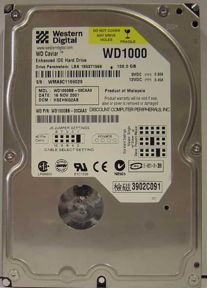 WESTERN DIGITAL WD1000BB - 100GB 7200RPM ATA-100 3.5IN IDE LP -