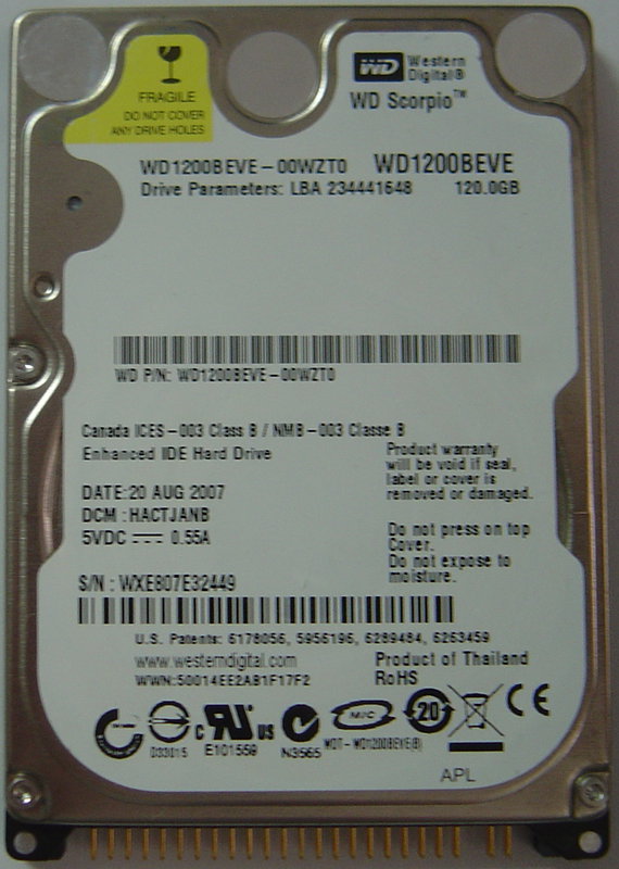 WESTERN DIGITAL WD1200BEVE_NEW - 120GB 5400RPM ATA-100 9.5MM IDE