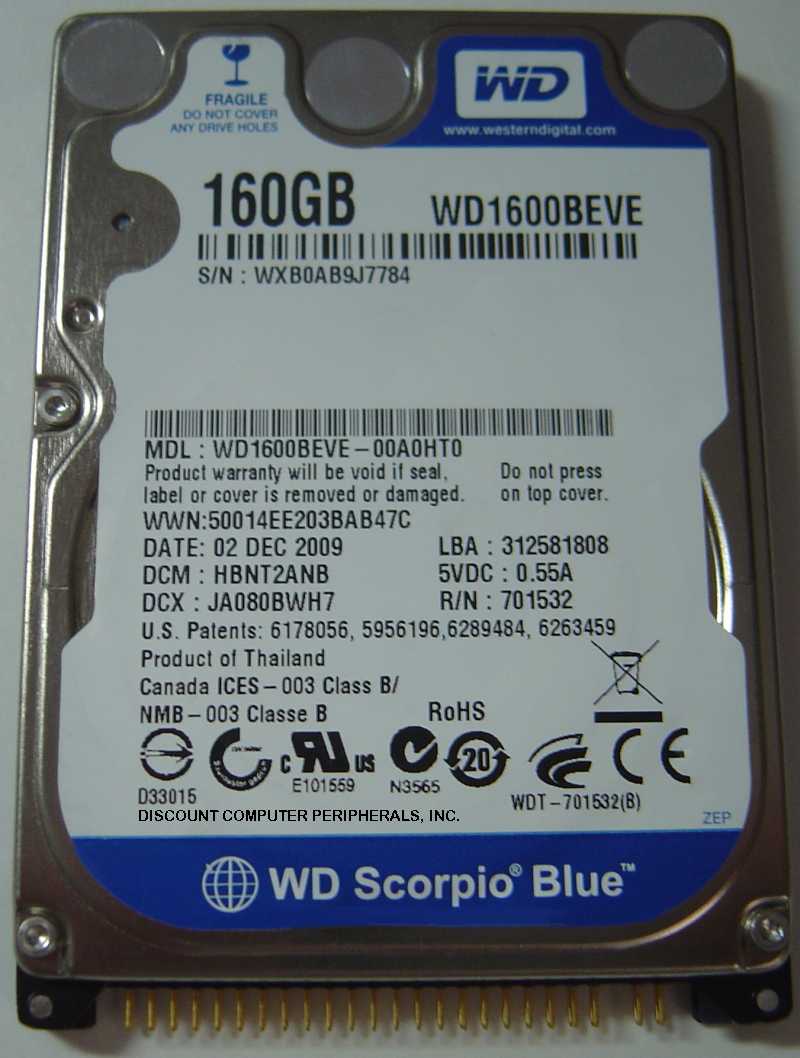 WESTERN DIGITAL WD1600BEVE - 160GB 5400RPM ATA-100 9.5MM IDE 2.5