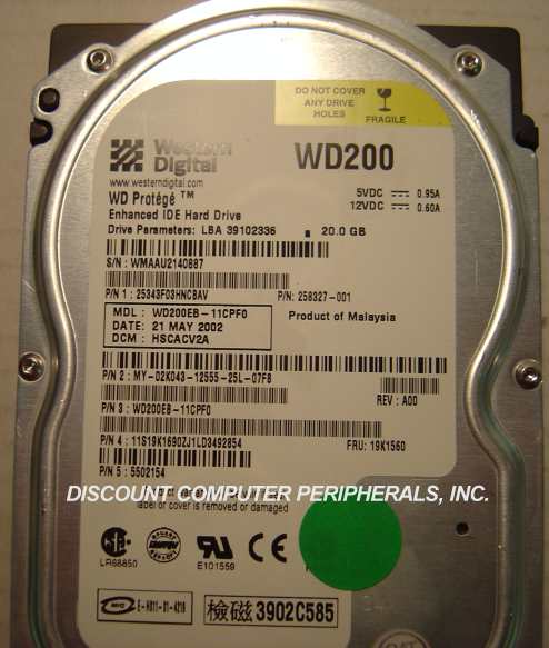 WESTERN DIGITAL WD200EB - 20GB 5400RPM ATA/100 3.5IN IDE LP - Ca