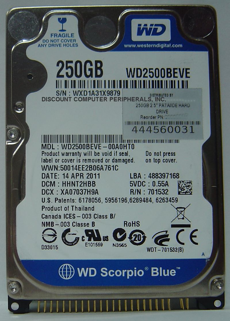 WESTERN DIGITAL WD2500BEVE - 250GB 5400RPM ATA-100 9.5MM IDE 2.5