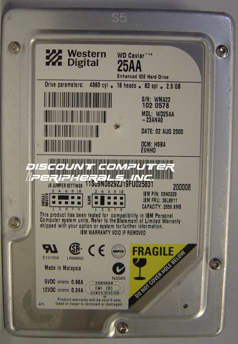 WESTERN DIGITAL WD25AA - 2.5GB 3.5IN IDE LP - Call or Email for