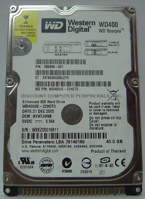 WESTERN DIGITAL WD400UE - 40GB IDE 2.5IN Drive
