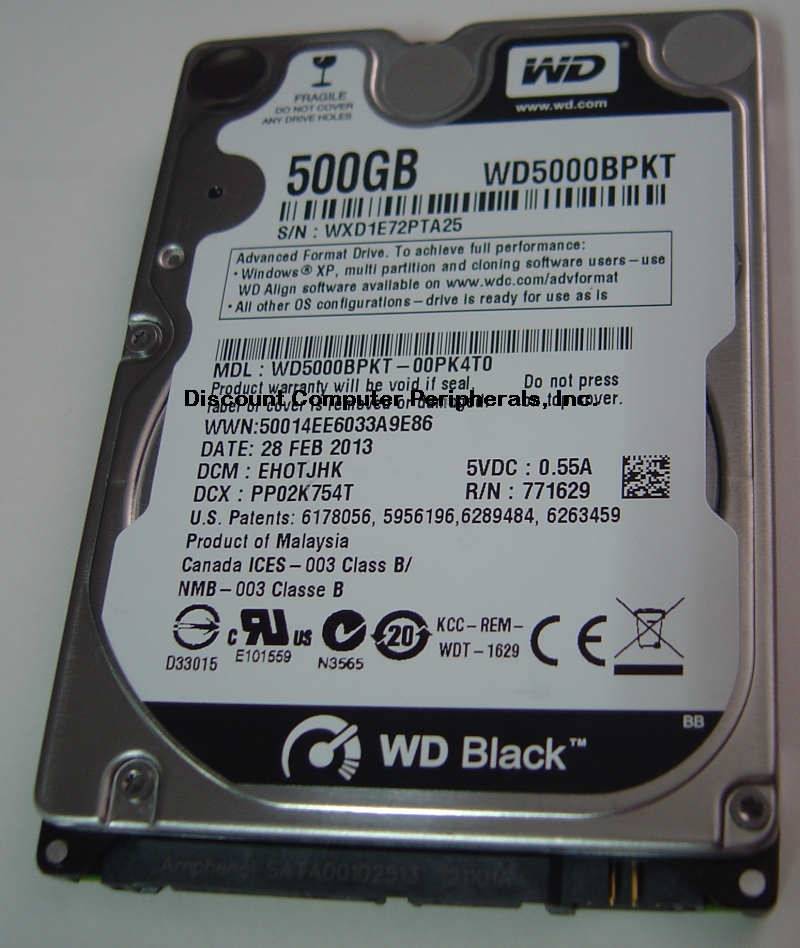 WESTERN DIGITAL WD5000BPKT - 500GB WD BLACK 7200 RPM SATA 6 Gb/s
