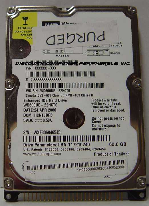 WESTERN DIGITAL WD600UE - 60GB IDE 2.5IN Drive - Call or Email f
