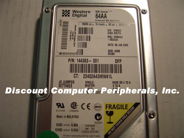 WESTERN DIGITAL WD64AA - 6.4GB 3.5IN IDE LP - Call or Email for