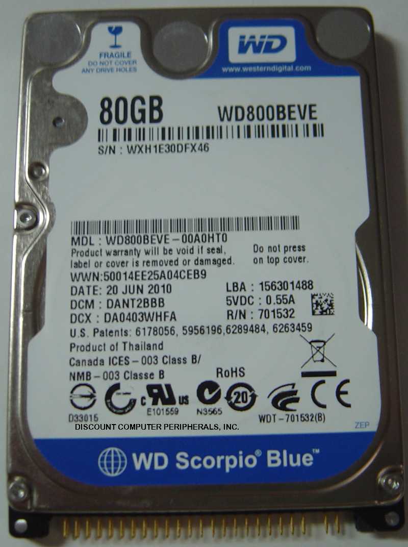 WESTERN DIGITAL WD800BEVE_NEW - 80GB 5400RPM ATA-100 9.5MM IDE 2