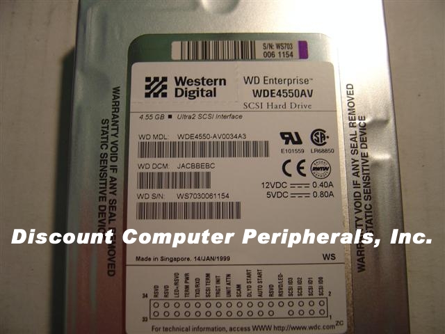 WESTERN DIGITAL WDE4550AV - 4.5GB 3.5IN SCSI SCA 80 PIN - NEW SE