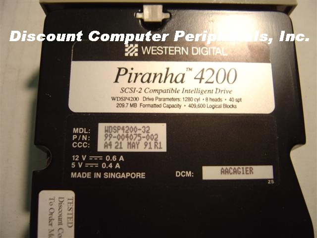 WESTERN DIGITAL WDSP4200 - 210MB 3.5IN HH SCSI 50PIN PIRANHA 420