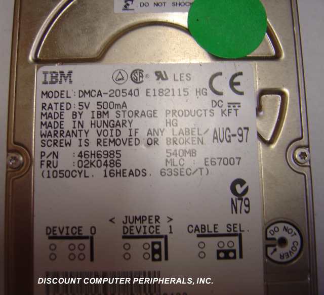 IBM DMCA-20540 - 540MB 2.5IN IDE DRIVE