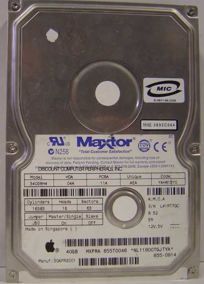 MAXTOR 34098H4 - 40.9GB 3.5 IDE - Call or Email for Quote.