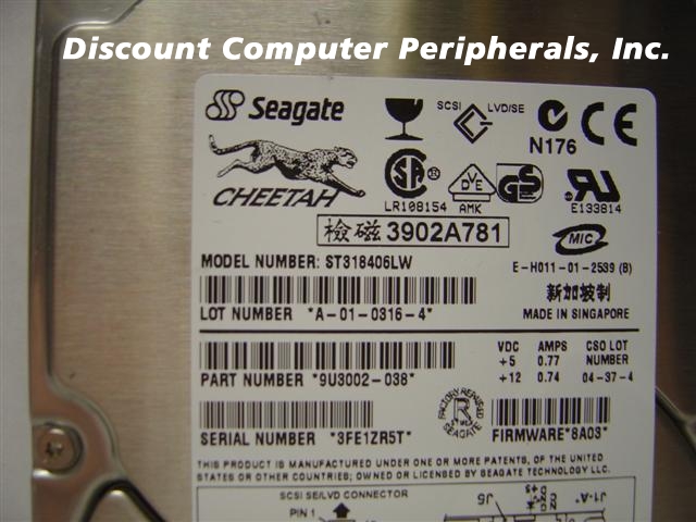 SEAGATE ST318406LW - 18.2GB 10000 RPM 3.5IN SCSI 68PIN - 3 Day L