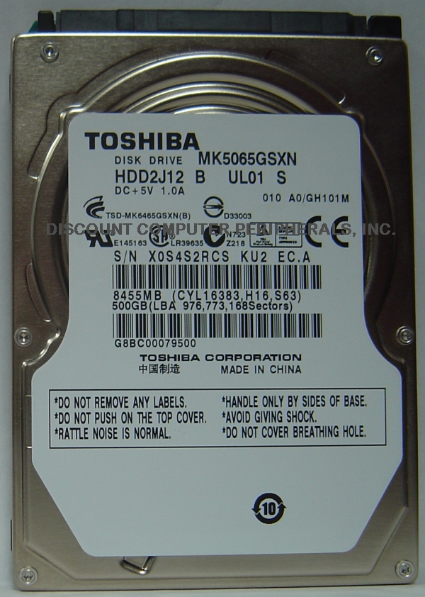 TOSHIBA MK5065GSXN - 500GB 5400RPM SATA-300 2.5 INCH HDD2J12 - C